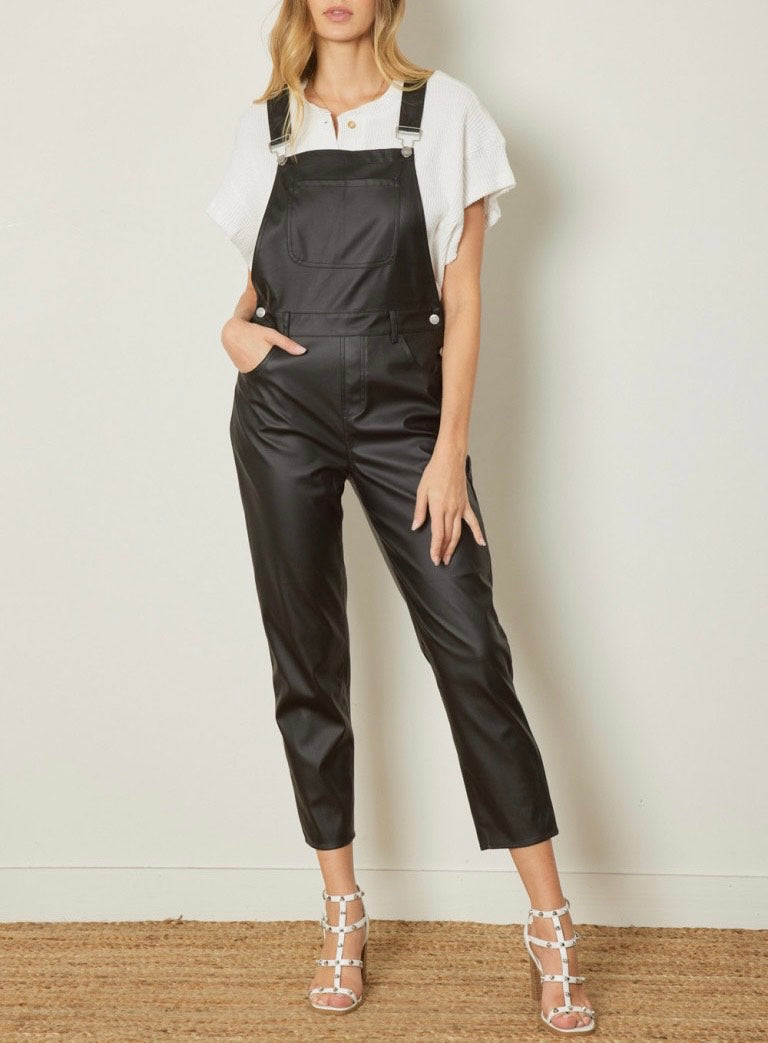 Olivia Faux Leather Overalls